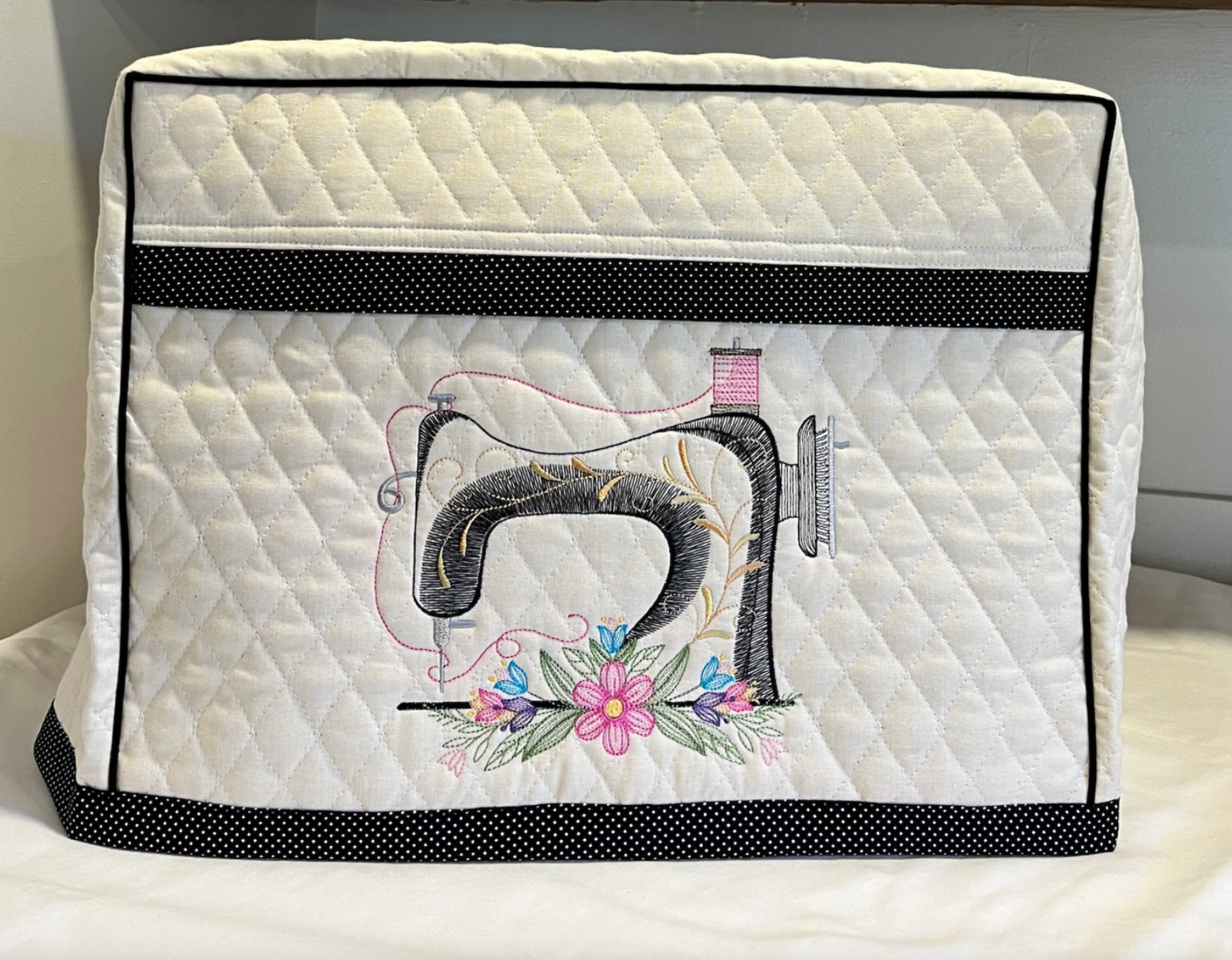 Sewing Machine Cover - Custom Embroidered with Sewing Machine & Spools