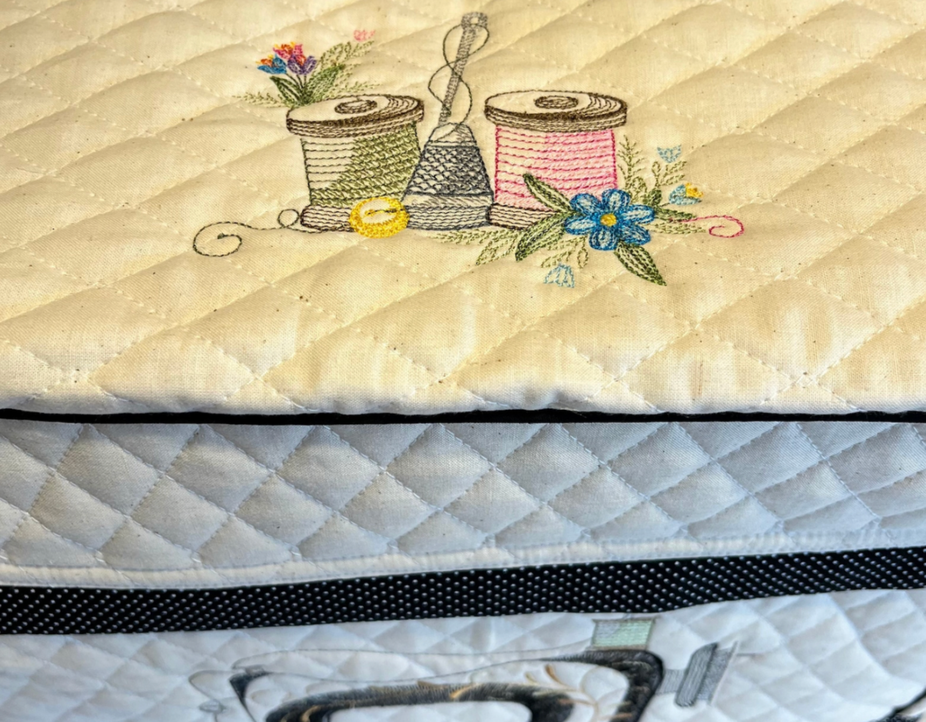 Sewing Machine Cover - Custom Embroidered with Sewing Machine & Spools